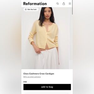 Reformation Clara Cashmere Cardigan — Pale Yellow